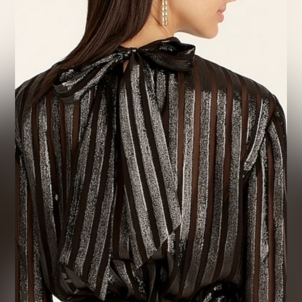 J.CREW Metallic Chiffon Mockneck Top with Neck Tie